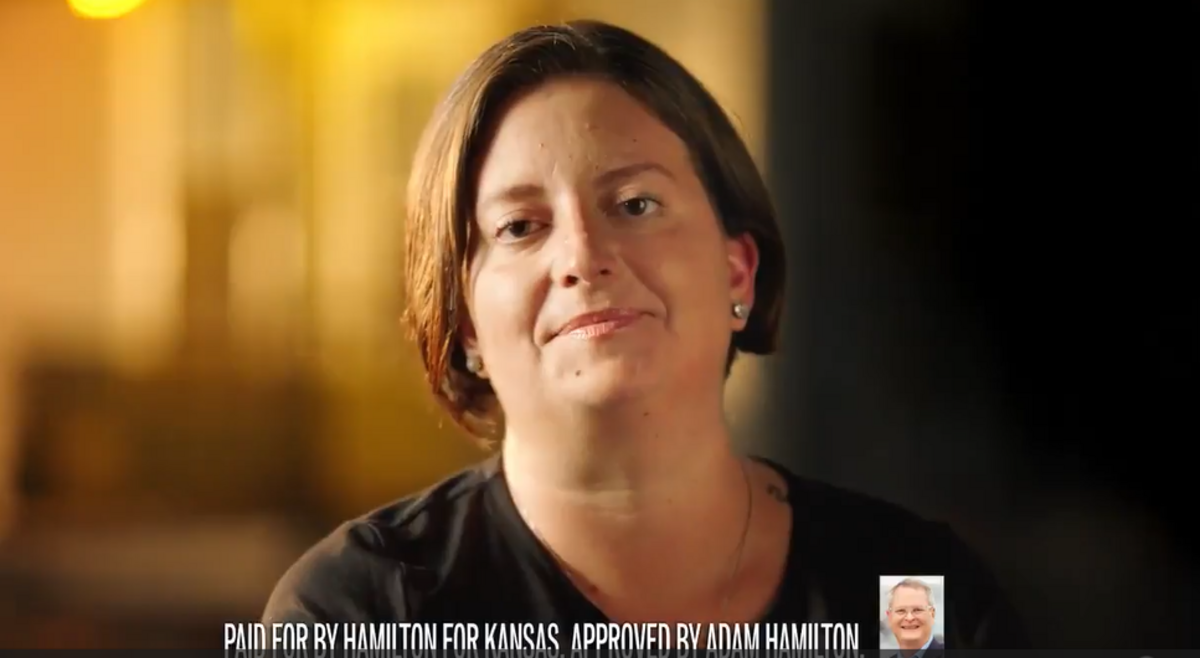 In a campaign ad for Adam Hamilton, Meischa, who says she was a patient of Kansas Sen. Roger Marshall, said she was arrested for not paying her bill.
